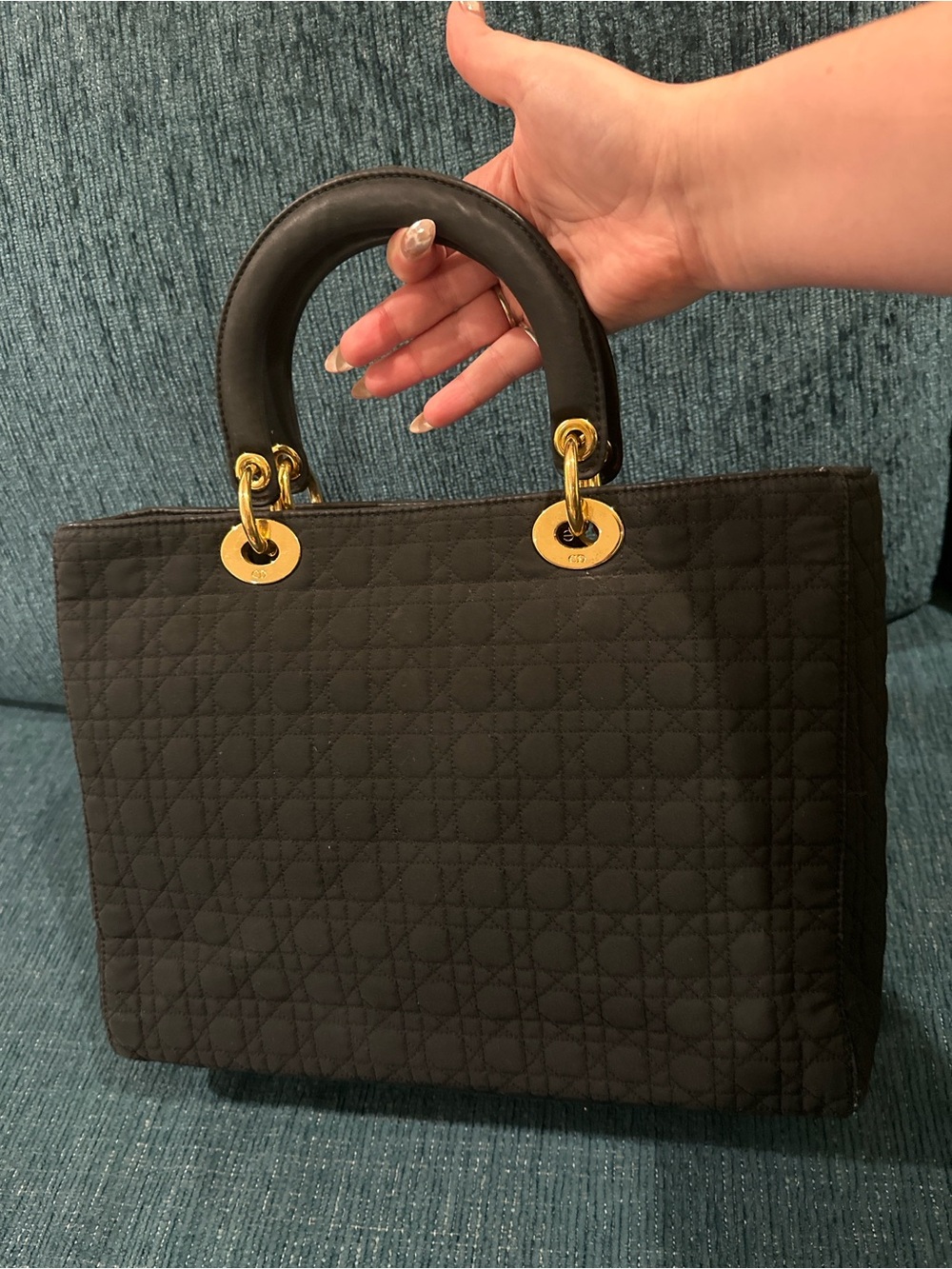 Dior Lady Bag - Vintage Black Canvas Top-Handle with Gold Hardware - Picture 3 of 5